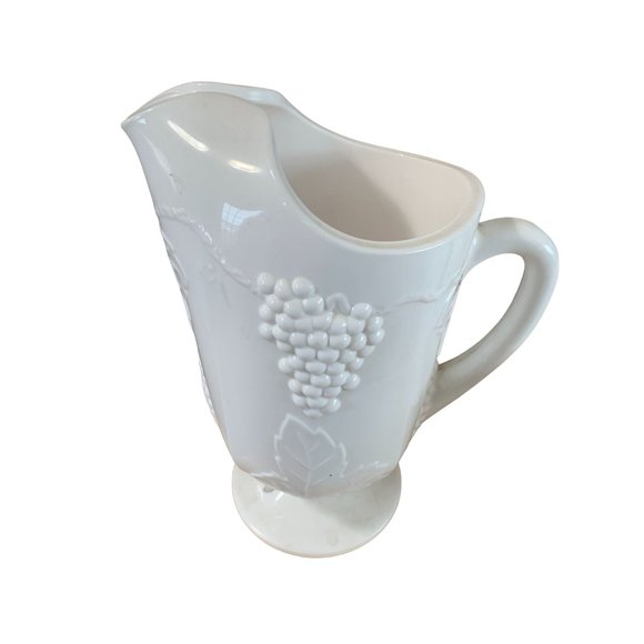 Heavy Duty White Glass Grapes 5 pc set Pitcher 4 Tumbler Glasses Colony Harvest - Picture 4 of 5